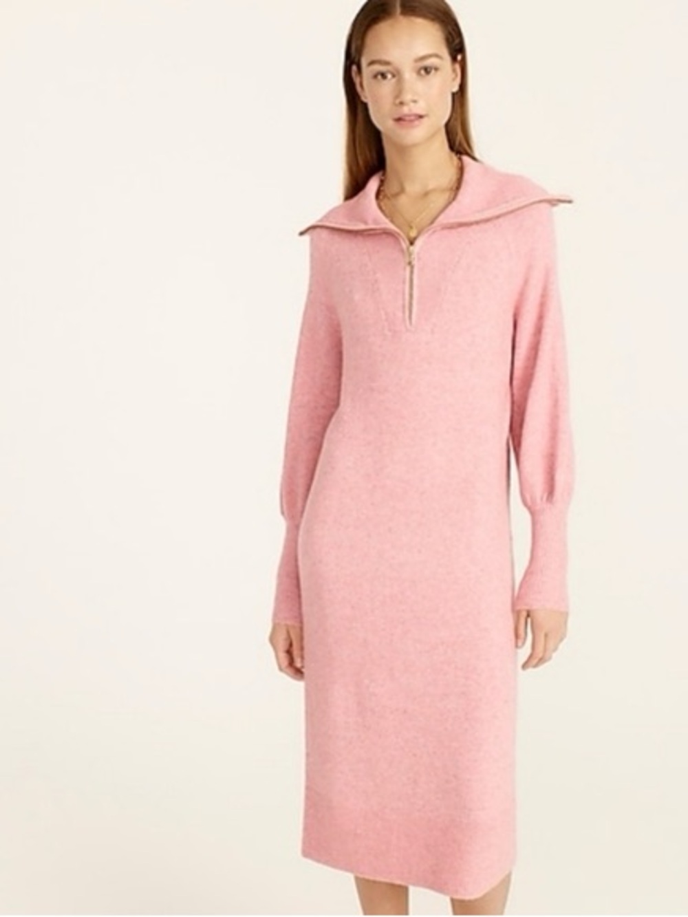 J Crew Sz M Merino Wool Blend Pink Knit Relaxed Sweater Midi Dress